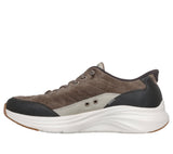 Zapatilla Skechers Contour Foam marrón oliva vista lateral exterior con logo Slip-ins