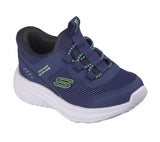 Zapatillas Skechers Bounder Pro bebé marino y lima vista tres cuartos con cordones elásticos