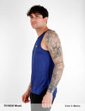 Camiseta hombre running BCN técnica tirantes MOAD marino y azul - Puber Sports