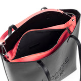 Bolso Munich Hollow Shopper Negro Rojo - Interior rojo carmsí con bolsillo cremallera plateada