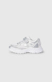 Zapatilla Champion Rt25 Low blanca y plata vista lateral con velcro Champion