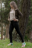 Pantalón malla tiro alto mujer SLX Sport Luxury con felpa | Negro y beige