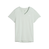 Camiseta PUMA W TAD Essential V-Neck Tee mint - Vista frontal con cuello en V y logo tono sobre tono