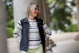 Chaqueta mujer SLX Sport Luxury manga rayas verde matcha | Felpa interior algodón
