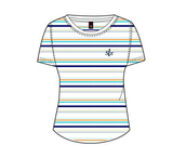 Camiseta mujer SLX Sport Luxury rayas de colores blanca | Transpirable | Hecha en España